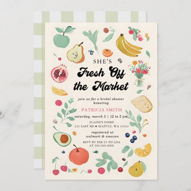 She is off the Market Farmers Market Bridal Shower Invitation (Front/Back)