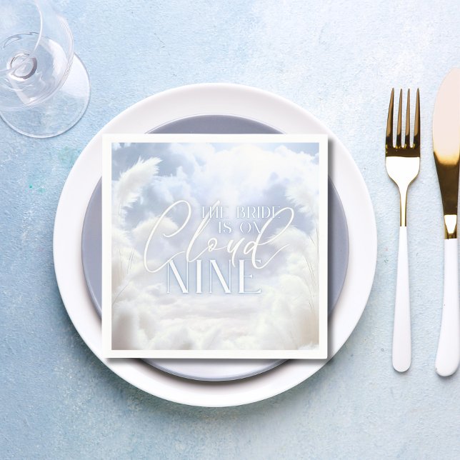 She is On Cloud Nine 9 White Pampas Bridal Shower Napkin (She is On Cloud Nine 9 White Pampas Bridal Shower Napkins)