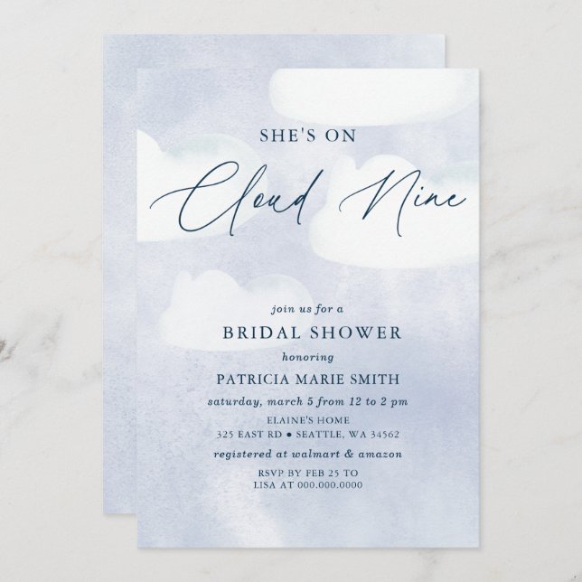 She is on Cloud Nine Bridal Shower Invitation (Front/Back)