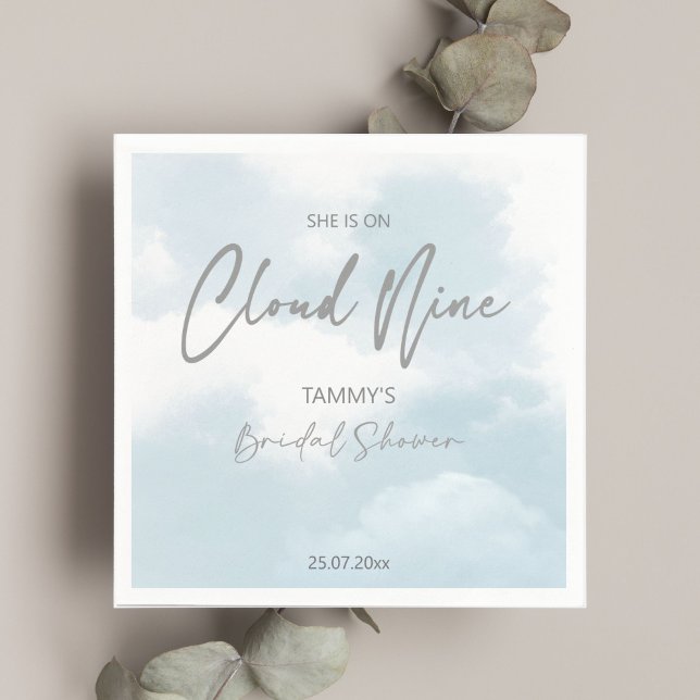 She is on cloud nine bridal shower  napkin (She is on cloud nine bridal shower tableware personalized template napkins cloud bridal shower)