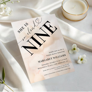 She is on Cloud Nine Heart Script Bridal Shower Invitation