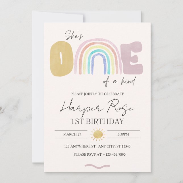 She Is One Birthday Invitation  (Front)