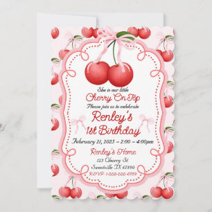 She is out little Cherry on Top  Bow Coquette  Invitation