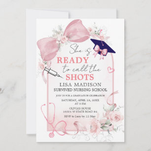 She Is Ready to Call the Shots Nursing Graduation  Invitation