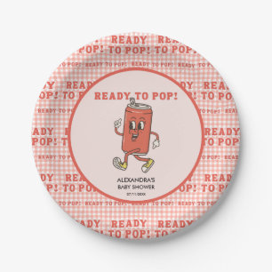 She Is Ready To Pop Baby Shower Red Gingham Soda Paper Plate