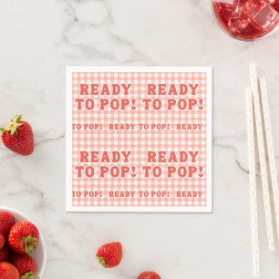 She Is Ready To Pop Baby Shower Red Retro Gingham Napkin