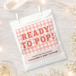 She Is Ready To Pop Baby Shower Retro Red Gingham Favour Bag