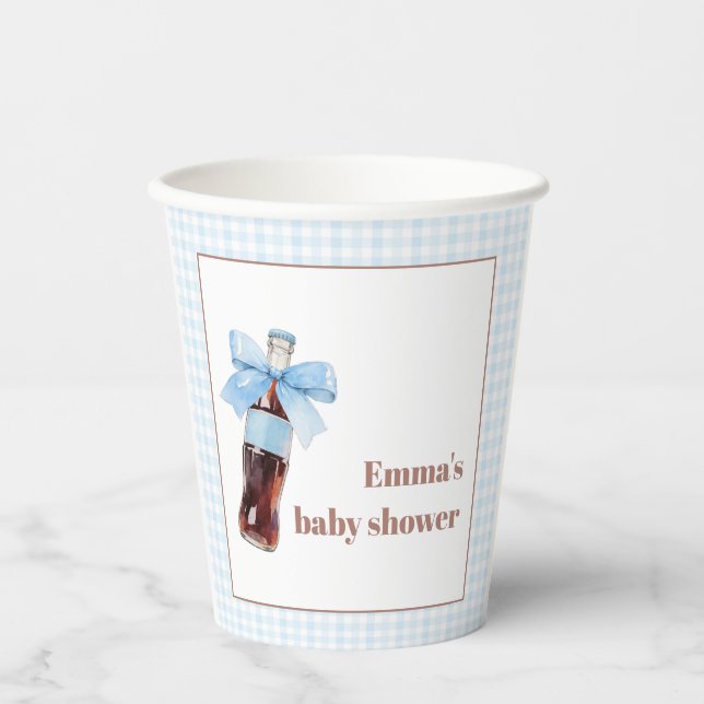 She Is Ready to Pop Blue Soda Pop Baby Shower Paper Cups (Front)