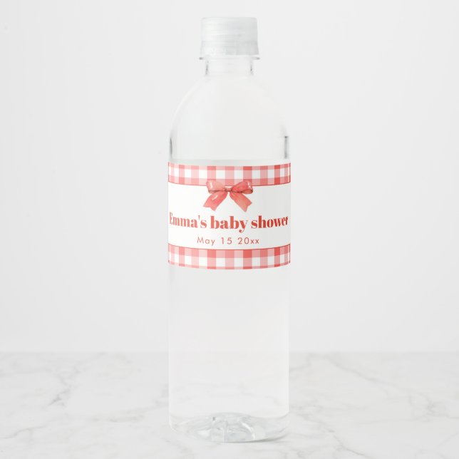 She Is Ready to Pop Red Soda Pop Baby Shower Water Bottle Label (Front)