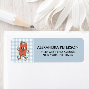 She Is Ready To Pop Retro Blue Gingham Soda Return Address Label
