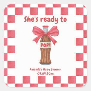 She is Ready to Pop Soda Bottle Baby Shower Square Sticker