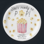 She is Ready to Pop Watercolor Popcorn Baby Shower Paper Plate<br><div class="desc">Watercolor Popcorn Baby Shower.</div>