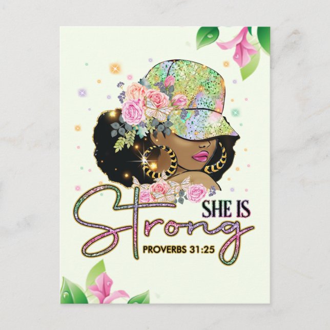She is strong, be the light, believe in God, trust Postcard (Front)
