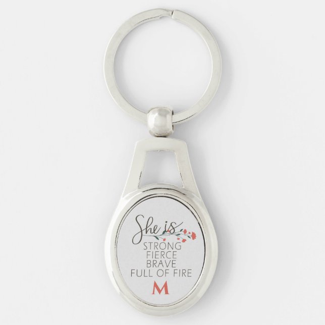 She Is Strong Fierce Brave Custom Name Key Ring (Front)