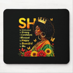 She Is Strong Motivated Confident Blessed Black Wo Mouse Pad