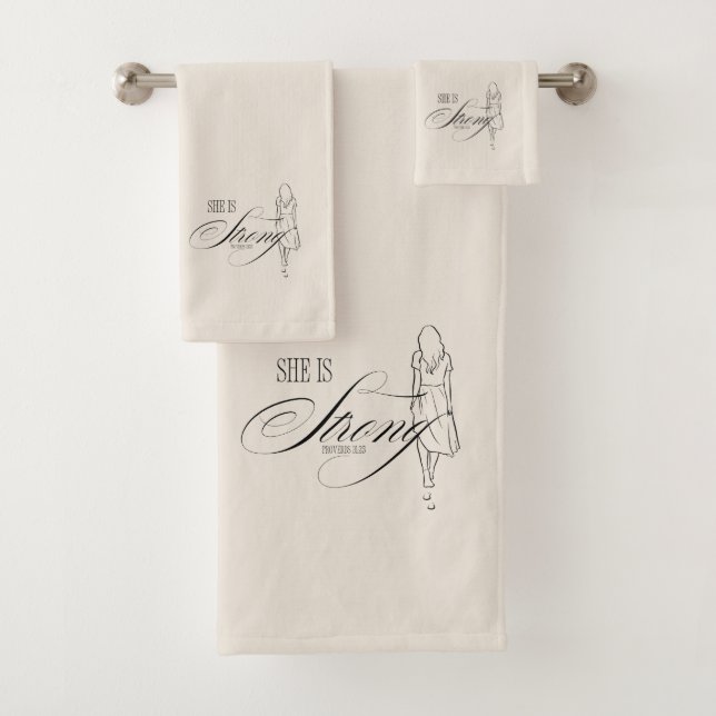 She is Strong Proverbs 31:25 Bath Towel Set (Insitu)