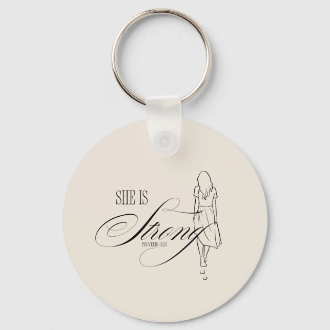 She is Strong Proverbs 31:25 Key Ring (Front)