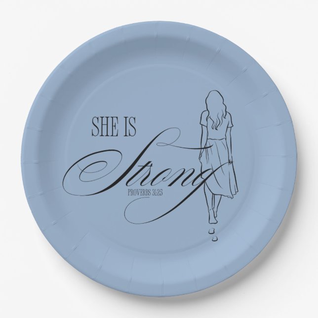 She is Strong Proverbs 31:25 Paper Plate (Front)