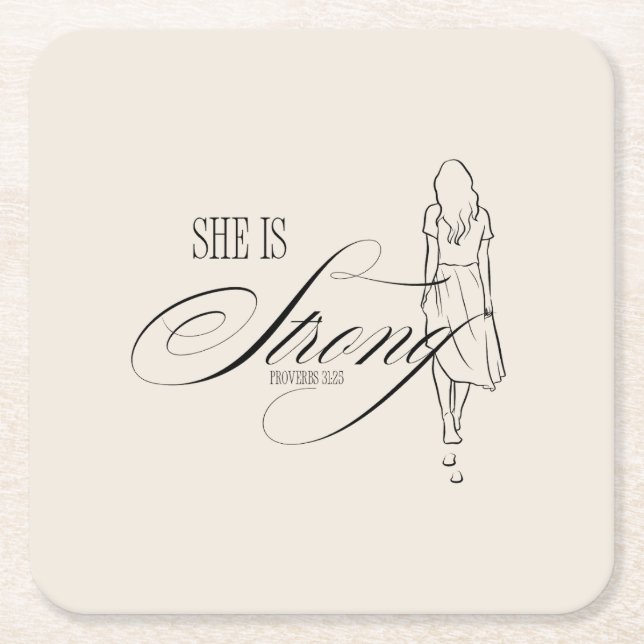 She is Strong Proverbs 31:25 Square Paper Coaster (Front)