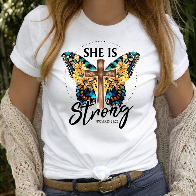 She Is Strong Women's Christian Faith T-Shirt (Creator Uploaded)