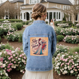 She Is Taken - Elegant Bridal Floral Design Denim Jacket