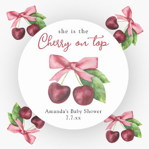 She is the cherry on top baby shower  classic round sticker