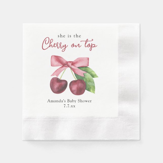 She is the cherry on top baby shower napkin (Front)