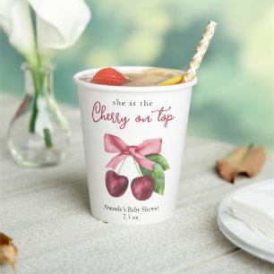 She is the cherry on top baby shower paper cups