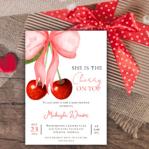 She is the Cherry on Top Coquette Bow Baby Shower Invitation