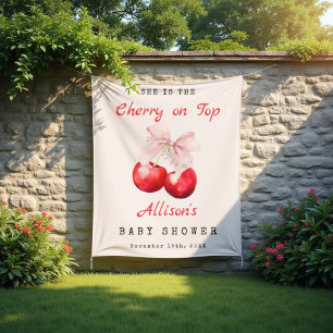 She is The Cherry on Top Pink Bow Baby Shower Tapestry