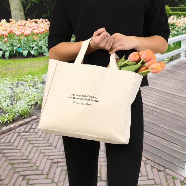 She is Too Fond of Books Quote Mini Tote Bag (Quote on Mini Tote Bag)
