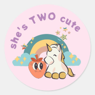 She is two cute girl 2nd Birthday boho rainbow Classic Round Sticker