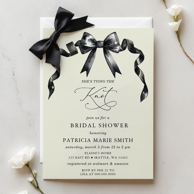 She is tying the knot black bow Bridal Shower Invitation (She is tying the knot black bow Bridal Shower Invitation)