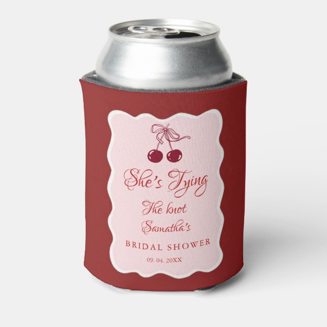 She is tying the knot Bridal Shower Can Cooler (Can Back)