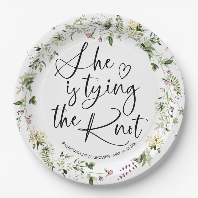 She Is tying The Knot Bridal Shower Paper Plate (Front)