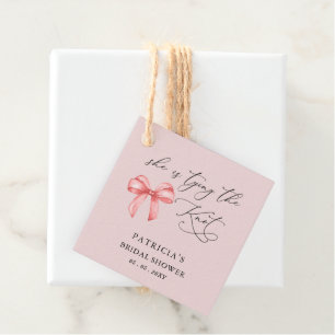She is tying the knot pink bow Bridal Shower Favour Tags