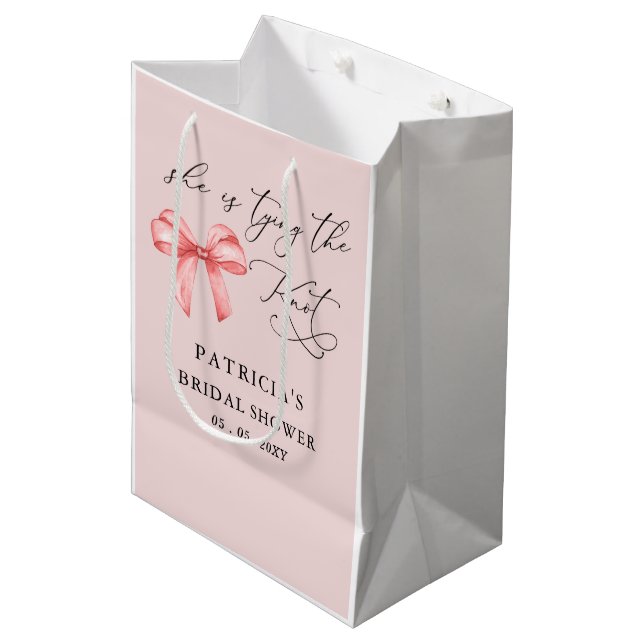 She is tying the knot pink bow Bridal Shower Medium Gift Bag (Front Angled)