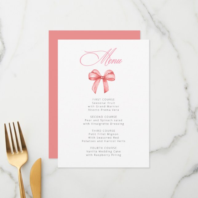 She is tying the knot pink bow Bridal Shower Menu (Front/Back In Situ)