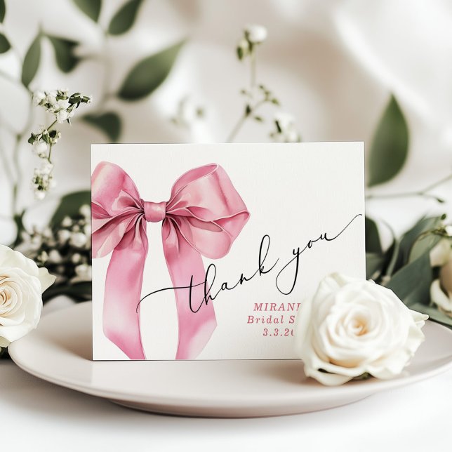 She is tying the knot Pink Bow Bridal  Thank You Card (Creator Uploaded)