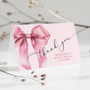 She is tying the knot Pink Bow Bridal  Thank You Card