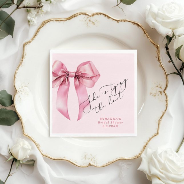 She is tying the knot Pink Bow Bridal Thank you Napkin (Creator Uploaded)