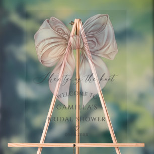 She is Tying the Knot Pink Bow Bridal Welcome Acrylic Sign
