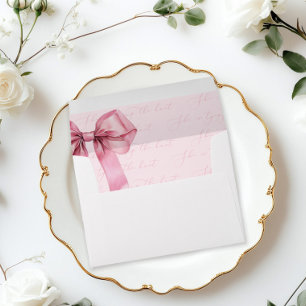 She is tying the Know Pink Bow Bridal Shower Envelope
