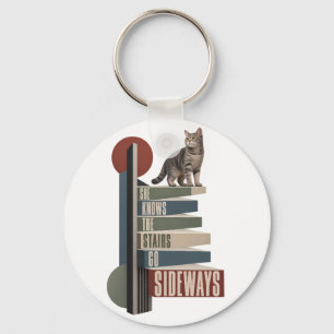 She Knows the Stairs Go Sideways Funny Cat Geometr Key Ring