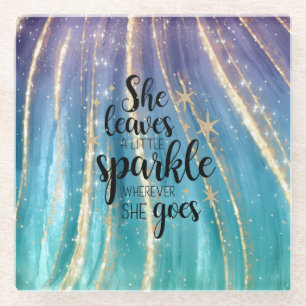 She Leaves A Little Sparkle Brushstrokes & Glitter Glass Coaster