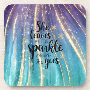 She Leaves A Little Sparkle Turquoise Gold Glitter Coaster