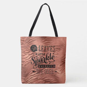 She Leaves Sparkle Rose tone Tiger Print Tote Bag