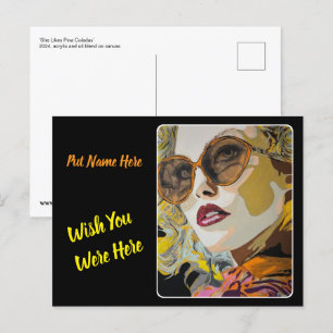 'She Likes Pina Coladas' Painting on a  Postcard