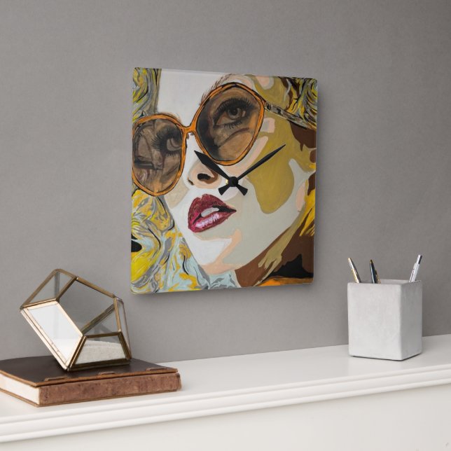 'She Likes Pina Coladas' Painting on a  Square Wall Clock (Office)