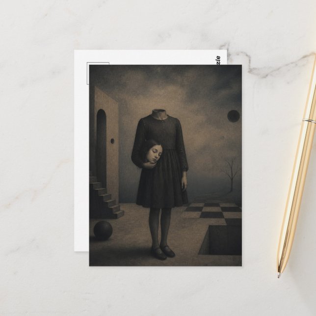 She Lost Her Head Surreal Dark Fantasy Art Postcard (Front/Back In Situ)